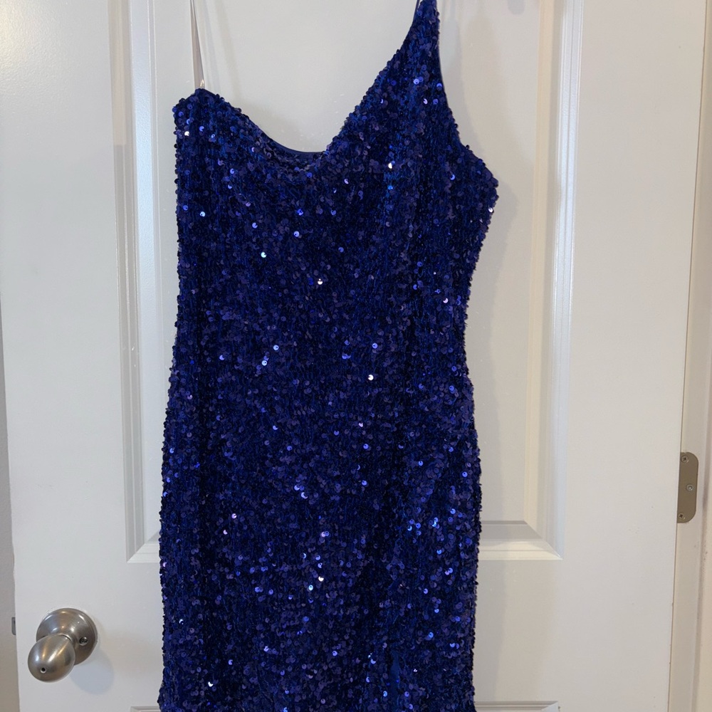 Blue Sequin One-Shoulder Dress